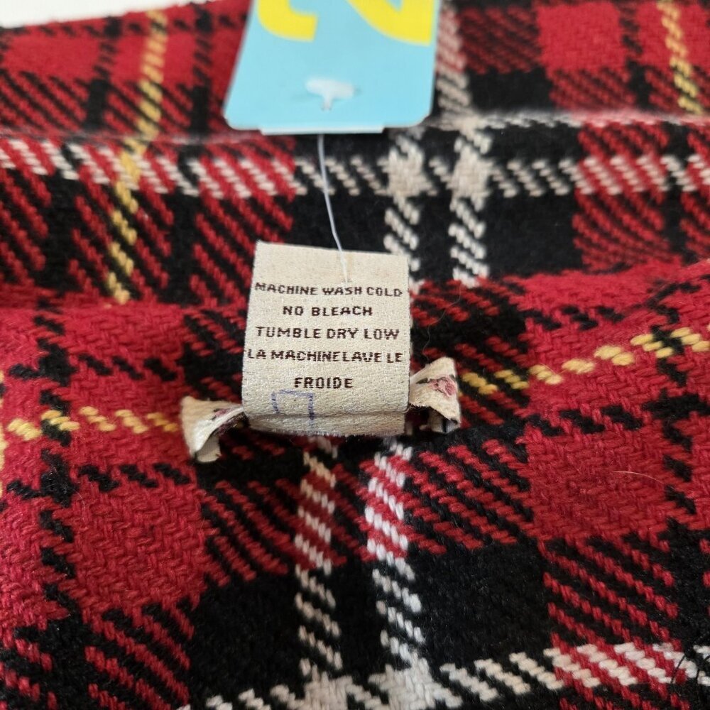 Forever 21 Wool Blend Plaid Button Up Pea Coat Large‎ Red Black White Gold NWT - Picture 6 of 8